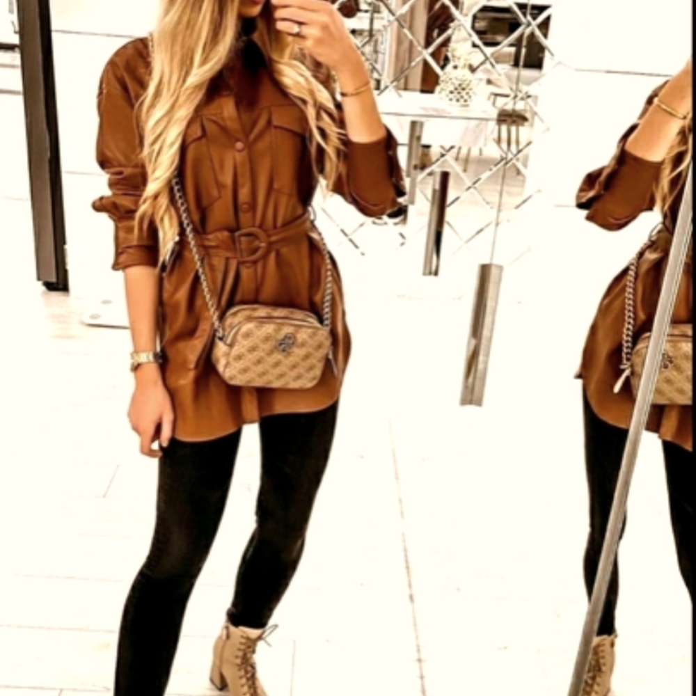 ZARA NWT BRANDY BELTED FAUX LEATHER SHIRT Bloggers